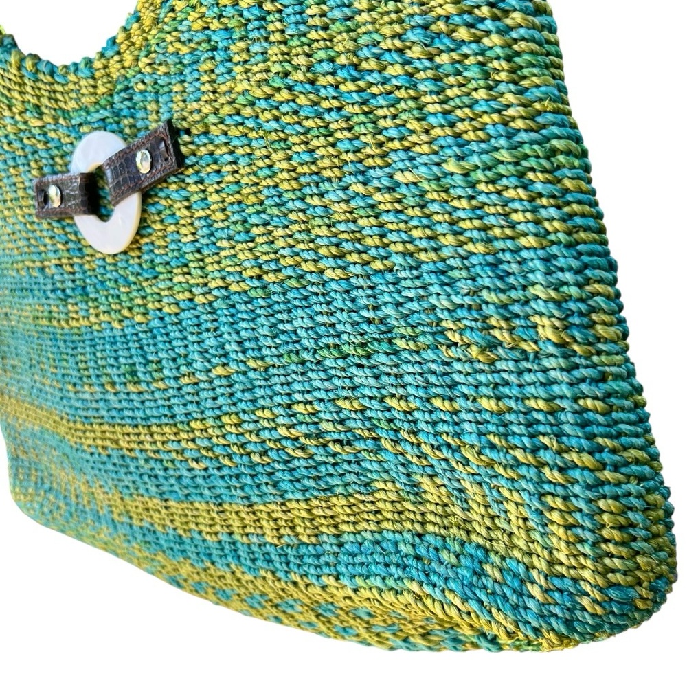 EMMA ROSE Woven Raffia Straw Green Shoulder Strap Bag Tote Beach Resort Artsy - Picture 10 of 16
